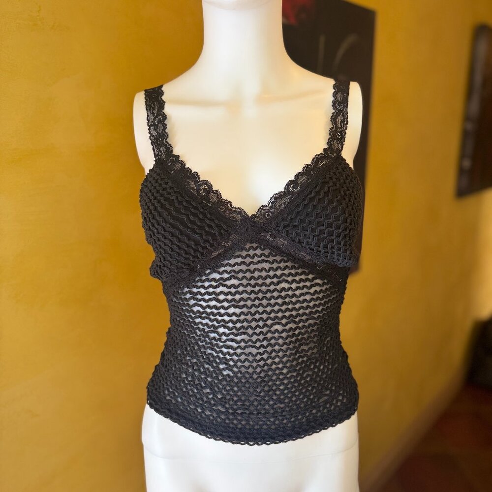 Y2K Bisou Bisou by Michele Bohbot Black Mesh Lace Cami Top – Size M